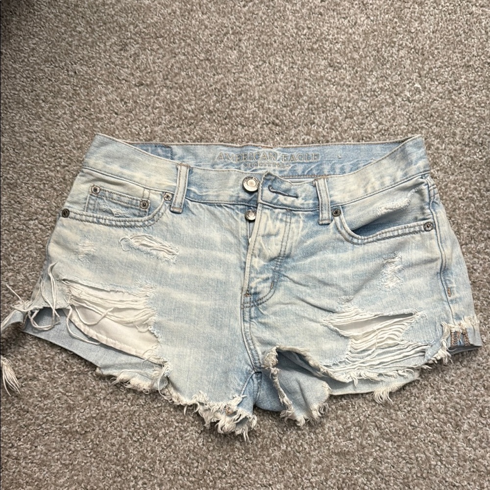 American Eagle Outfitters Blue Distressed Jean Shorts
